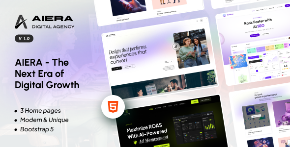 Preview image for AIera – Digital Agency & SaaS HTML Template for Startups & IT Tech Companies