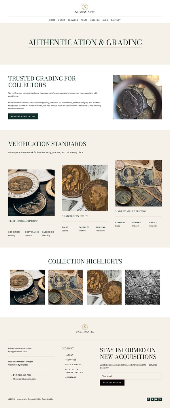 Numismatic - Rare Coins & Banknotes Elementor Template Kit