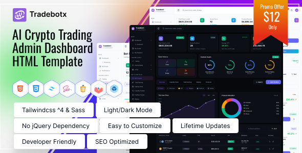 Product preview supplied for Tradebotx – AI Crypto Trading Admin Dashboard HTML Template