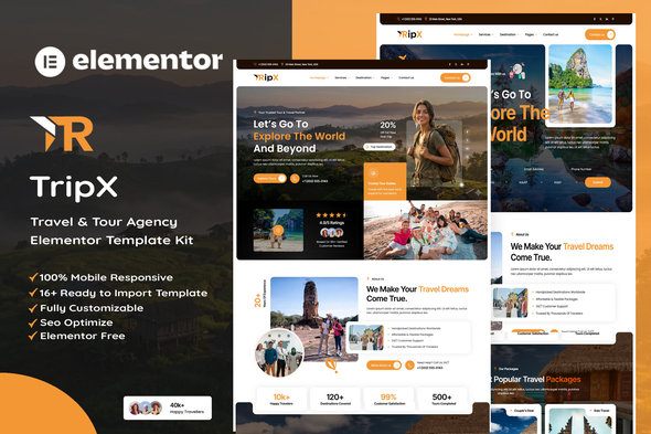 Preview image for Tripx - Tour & Travel Booking Agency Elementor Template Kit