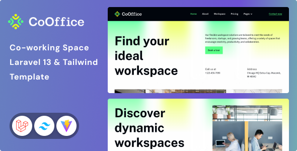 CoOffice - Coworking Space Website Laravel 13 & Tailwind CSS 4 Template
