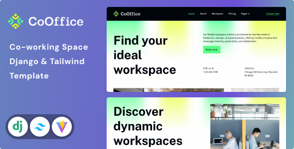 CoOffice - Coworking Space Website Django & Tailwind CSS 4 Template