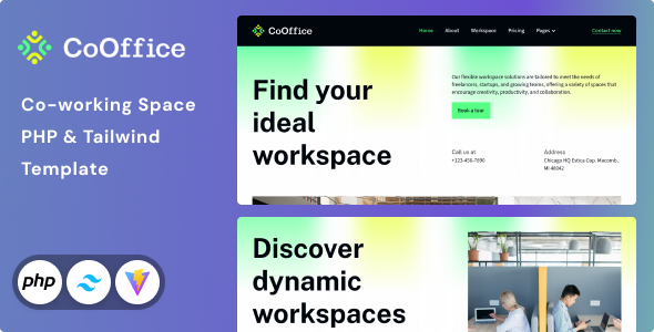 CoOffice - Coworking Space Website PHP & Tailwind CSS 4 Template