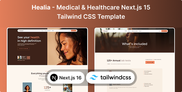 Healia - Medical Healthcare Nextjs 16 & Tailwind CSS Website Template product preview