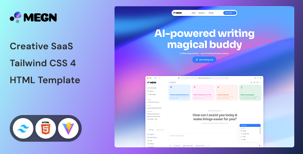 Megn - Creative SaaS Tailwind CSS 4 HTML Template