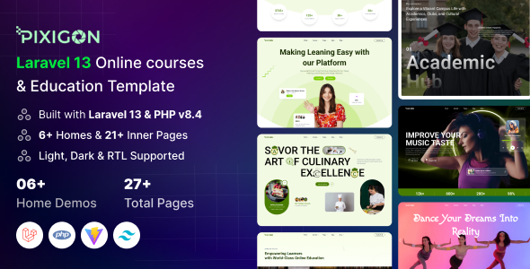 Pixigon - Laravel 13 Online Courses & Education Template