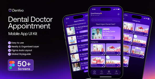 Dentivo - Dental Doctor Appointment Mobile App Figma UI Kit
