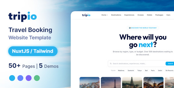 Tripio - Travel Booking Website | NuxtJS Tailwind Template