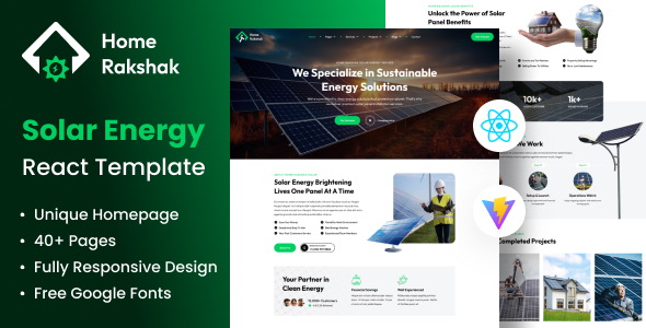 Renewable Solar Energy Service React Template - Home Rakshak