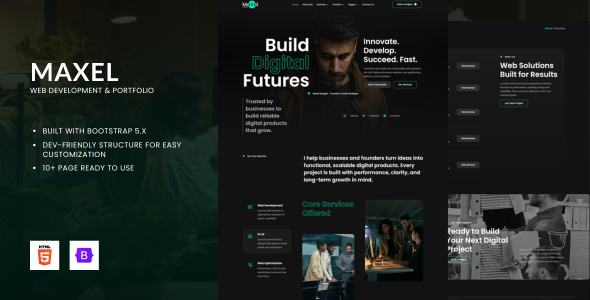 MaXel - Web Development & Portfolio Html Bootstrap Template product preview