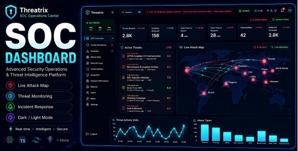 Threatrix – Cyber Security SOC Dashboard React Admin Template