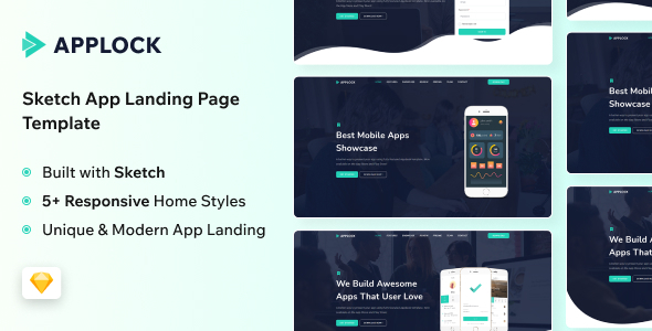 Applock - Sketch App Landing for SaaS & Startups Template