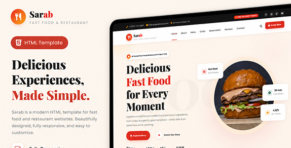 Product preview supplied for Sarab - Fast Food & Restaurant HTML Template