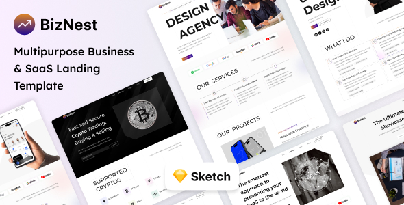 BizNest - Sketch SaaS, Startup & Business Landing Page Template