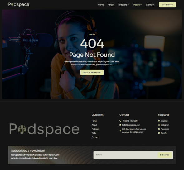 Podspace - Radio & Podcast Station Elementor Template Kit