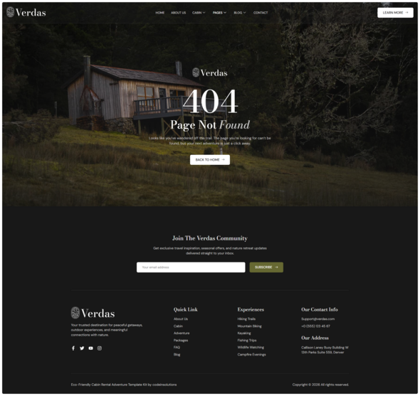 Verdas - Eco-Friendly Cabin Rental Adventure Elementor Template Kit