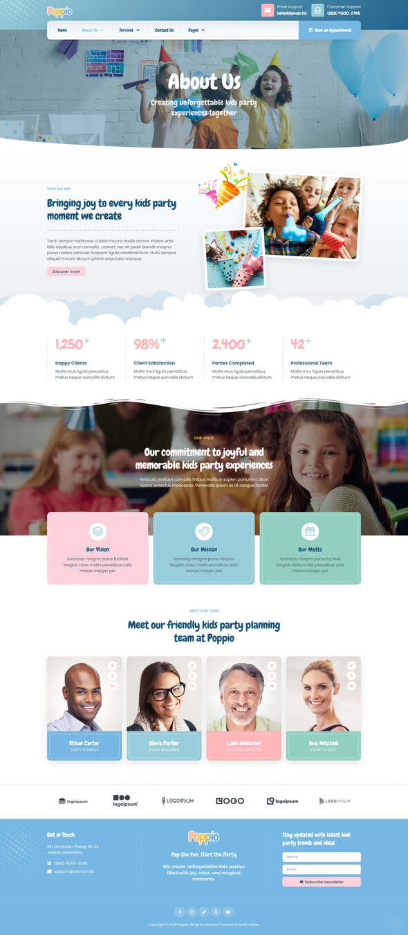 Poppio - Kids Party Planner Elementor Pro Template Kit