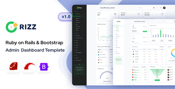 Product preview supplied for Rizz - Ruby on Rails Admin & Dashboard Template