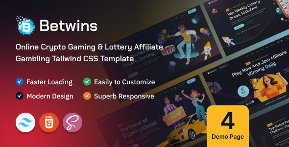 Betwins - Online Crypto Gaming & Lottery Affiliate Tailwind CSS Template