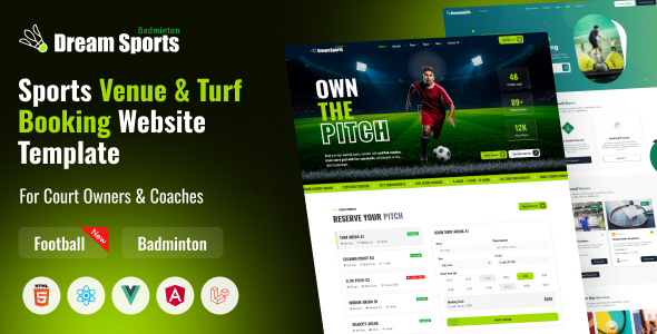 Dream Sports - Sports Facility, Turf & Venue Reservation Website Template