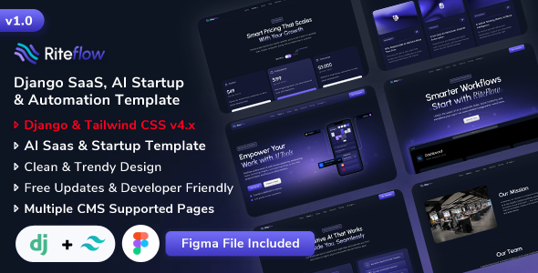 RiteFlow - Django AI Startup, SaaS & Automation Tech Business Template
