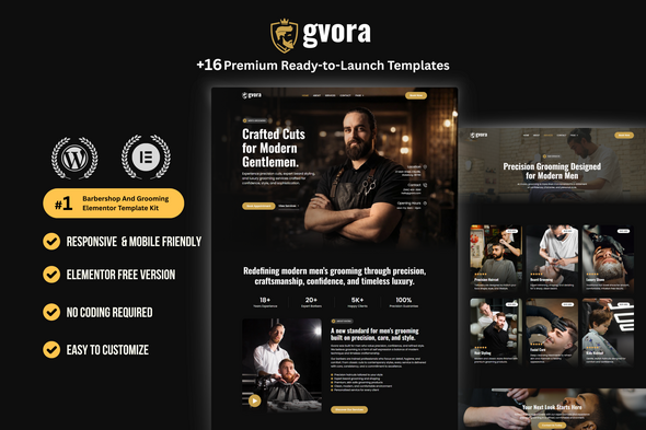 Gvora – Barbershop & Grooming WordPress Elementor Template Kit