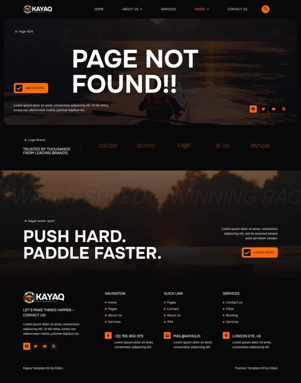 Kayaq - Runner Kayak Water Sport Elementor Template Kit