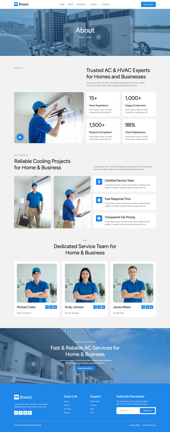 Breezi - Air Conditioner & HVAC Repair Service Elementor Template Kit