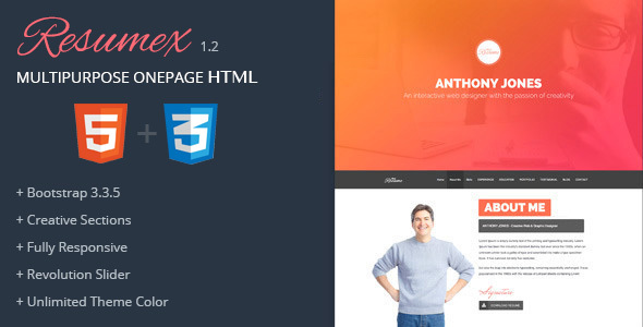 ResumeX Html - Multipurpose One Page Portfolio listing image