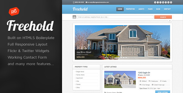 Product preview supplied for Freehold - Real Estate HTML Template
