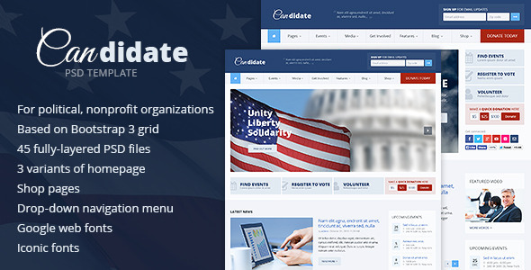 Candidate - Political / Nonprofit PSD Template