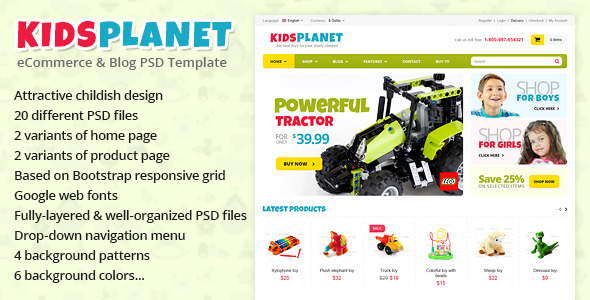 Preview image for Kids Planet - eCommerce & Blog PSD Template