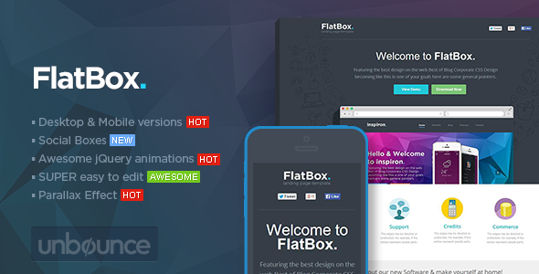 Product preview supplied for FlatBox - Unbounce Startup Template