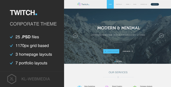 Product preview supplied for Twitch - Corporate PSD Template