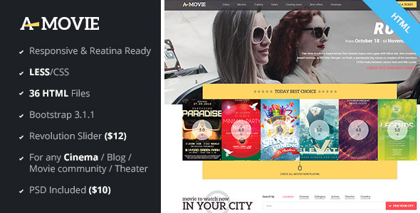 Preview image for A.Movie - Cinema/Movie HTML LESS Template