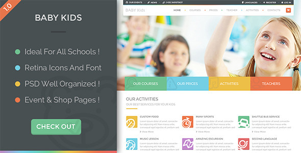 Baby Kids - Education Primary School For Children PSD Template