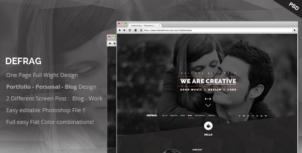 Defrag - One Page Personal Portfolio Templates product preview