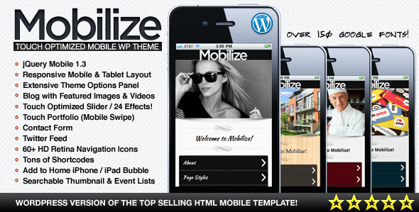 Product preview supplied for Mobilize - jQuery Mobile WordPress Theme