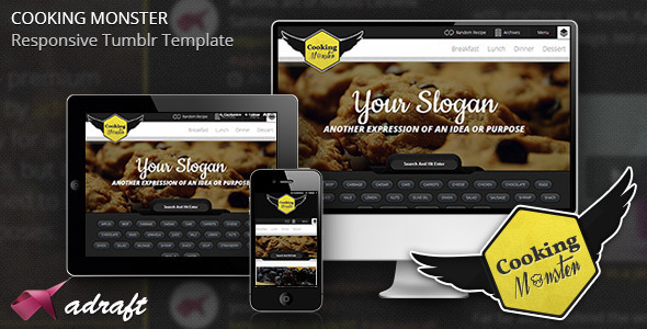 Product preview supplied for Cooking Monster - Responsive Tumblr Theme