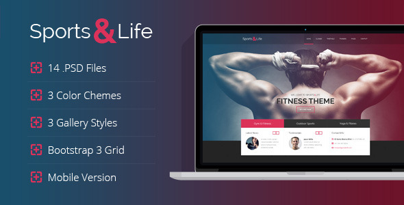 Sports&Life - Gym & Fitness PSD Template product preview
