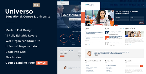 Universo - Educational, Course and University PSD product preview