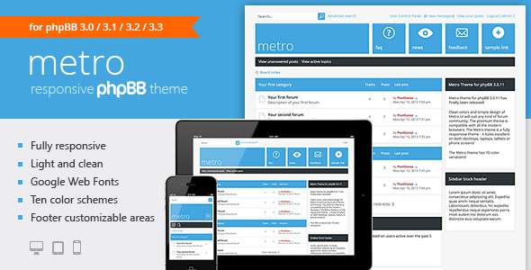 Product preview supplied for Metro — A Responsive Theme for phpBB3