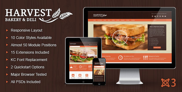 Product preview supplied for Harvest Restaurant & Food Joomla Theme