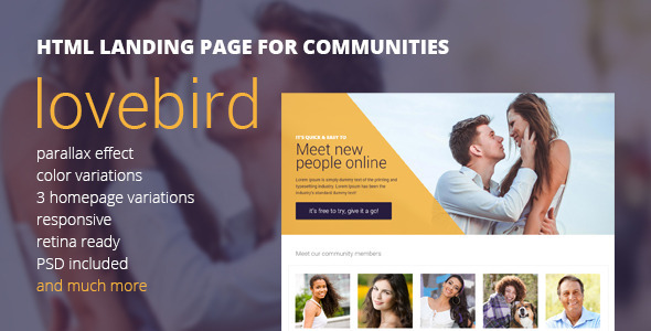 Lovebird - HTML5 Landing Page for Communities product preview