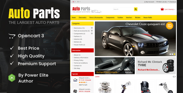 Product preview supplied for Auto Parts - Tools Opencart Theme