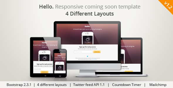 Product preview supplied for Hello Responsive Coming Soon Template