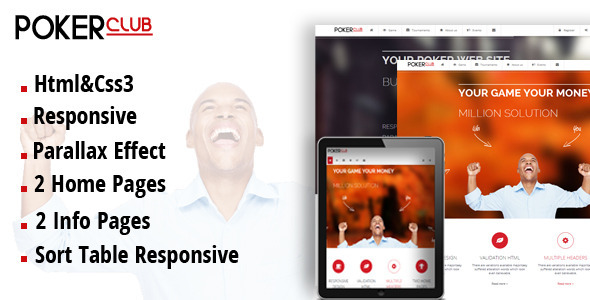 Product preview supplied for Poker Club - Responsive Template