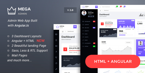 Mega - Bootstrap Admin Web App with AngularJs Powered product preview