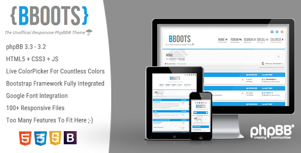 Preview image for BBOOTS - HTML5/CSS3 Fully Responsive phpBB 3.2 Theme