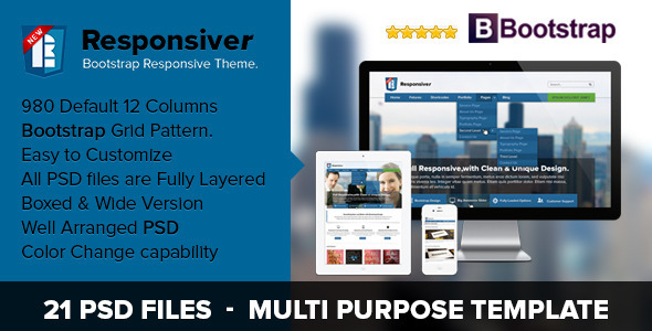 Product preview supplied for Responsiver Multipurpose Bootstrap PSD Template